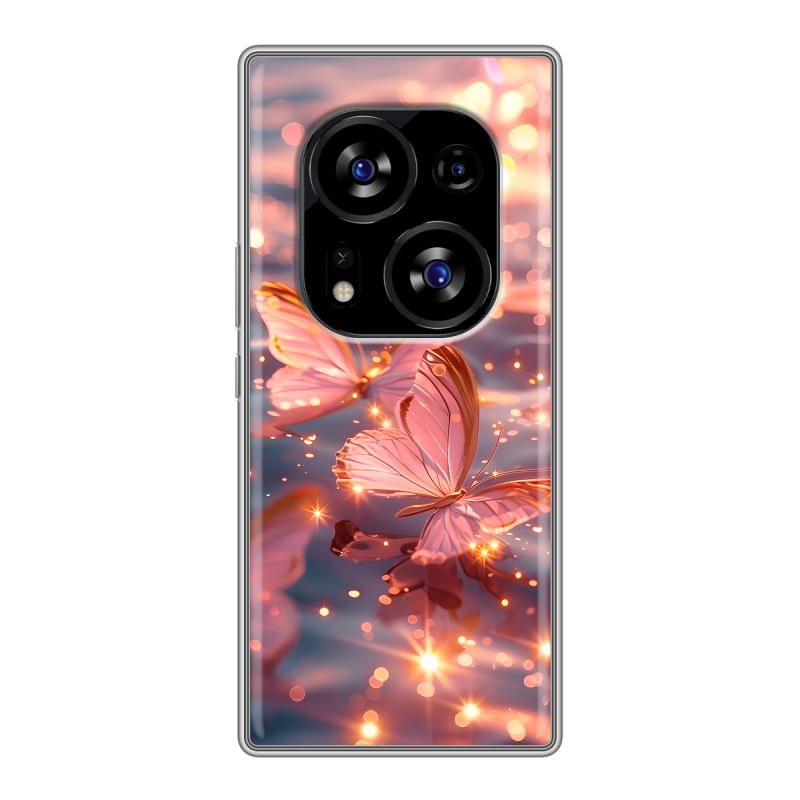 Силиконовый чехол на Tecno Phantom X2 с принтом бабочки розовые Силиконовый чехол на Tecno Phantom X2 с принтом бабочки розовые