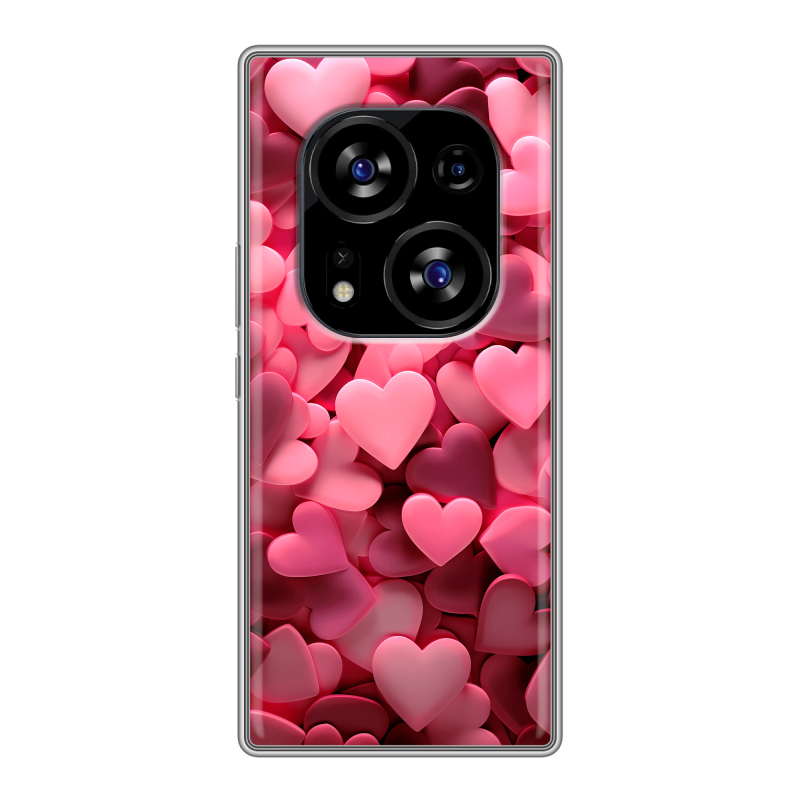 Силиконовый чехол на Tecno Phantom X2 с принтом розовые сердечки Силиконовый чехол на Tecno Phantom X2 с принтом розовые сердечки