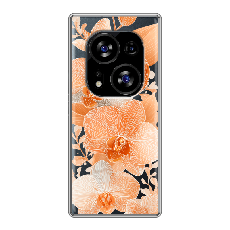 Силиконовый чехол на Tecno Phantom X2 с принтом Бежевые цветы Силиконовый чехол на Tecno Phantom X2 с принтом Бежевые цветы
