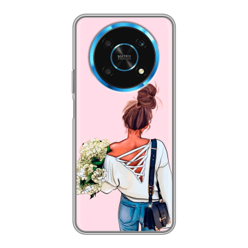 Силиконовый чехол на Huawei Honor Magic 4 Lite 5G с принтом Девушка и букет Силиконовый чехол на Huawei Honor Magic 4 Lite 5G с принтом Девушка и букет