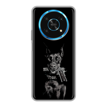 Силиконовый чехол на Huawei Honor Magic 4 Lite 5G с принтом Доберман и пистолет Силиконовый чехол на Huawei Honor Magic 4 Lite 5G с принтом Доберман и пистолет