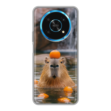 Силиконовый чехол на Huawei Honor Magic 4 Lite 5G с принтом Капибара с апельсином