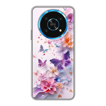 Силиконовый чехол на Huawei Honor Magic 4 Lite 5G с принтом цветы бабочки Силиконовый чехол на Huawei Honor Magic 4 Lite 5G с принтом цветы бабочки