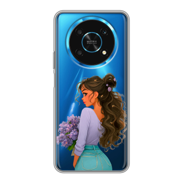 Силиконовый чехол на Huawei Honor Magic 4 Lite 5G с принтом девушка цветы