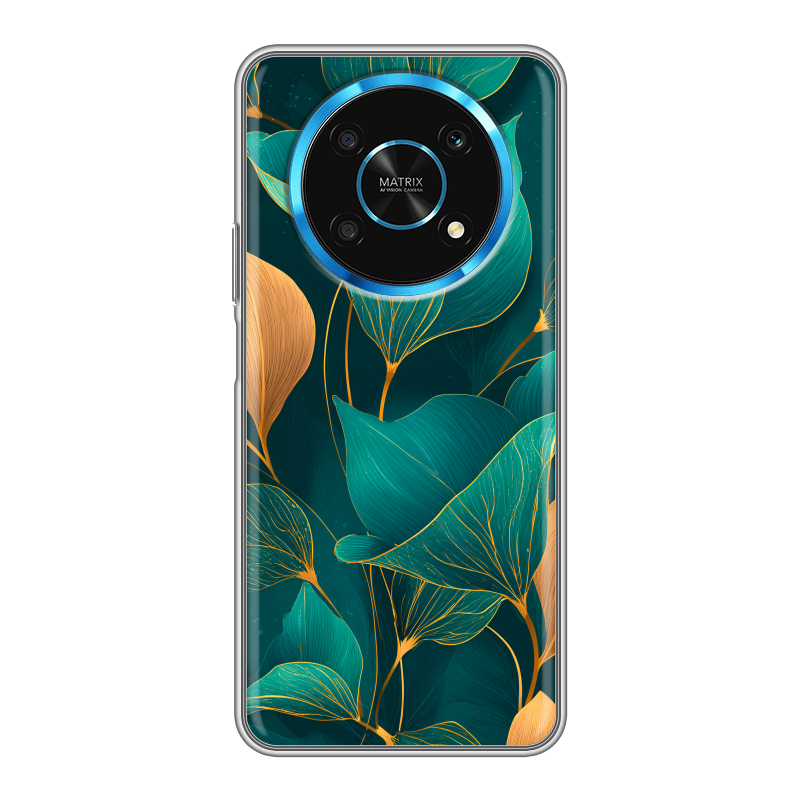 Силиконовый противоударный чехол на Huawei Honor Magic 4 Lite 5G с принтом Листья и золото Силиконовый противоударный чехол на Huawei Honor Magic 4 Lite 5G с принтом Листья и золото