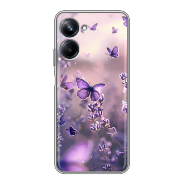 Силиконовый чехол на Realme 10 Pro с принтом бабочки и лаванда