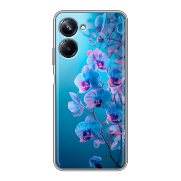 Силиконовый чехол на Realme 10 Pro с принтом голубые орхидеи