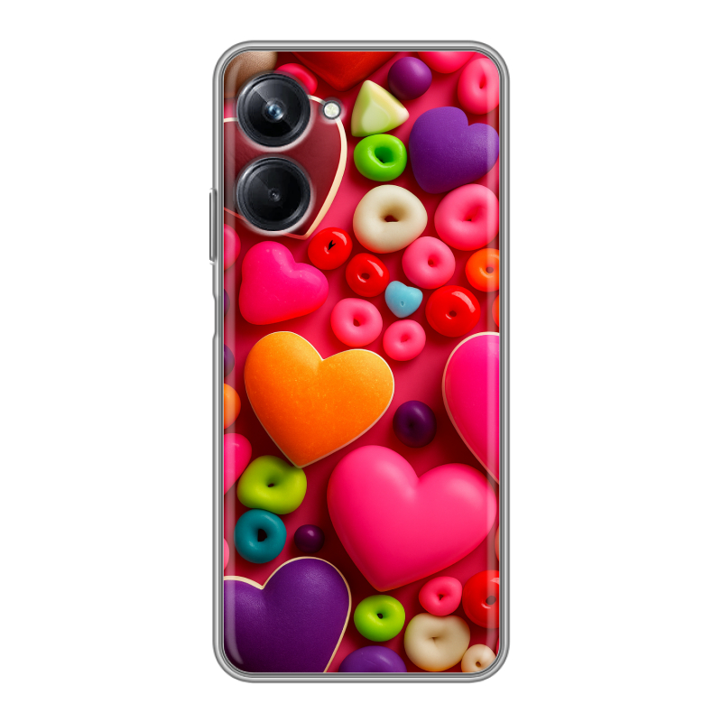 Силиконовый противоударный чехол на Realme 10 Pro с принтом Сердечки Силиконовый противоударный чехол на Realme 10 Pro с принтом Сердечки