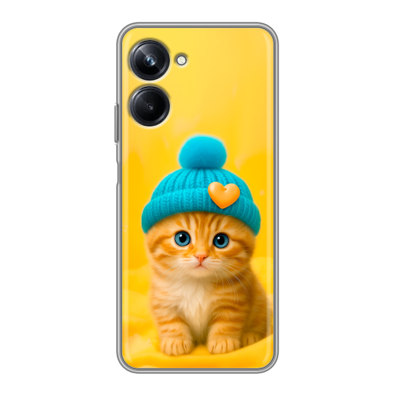 Силиконовый противоударный чехол на Realme 10 Pro с принтом Котенок в шапке Силиконовый противоударный чехол на Realme 10 Pro с принтом Котенок в шапке