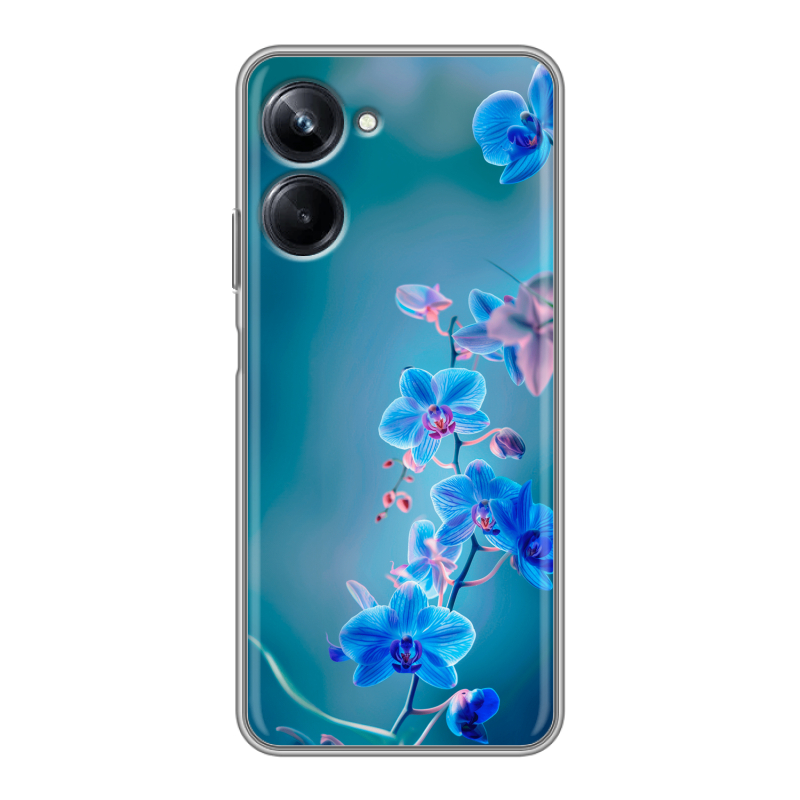 Силиконовый чехол на Realme 10 Pro с принтом Голубые цветы Силиконовый чехол на Realme 10 Pro с принтом Голубые цветы