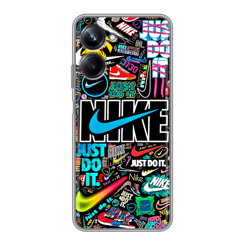 Силиконовый противоударный чехол на Realme 10 Pro с принтом найк nike черный Силиконовый противоударный чехол на Realme 10 Pro с принтом найк nike черный