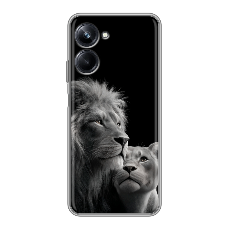 Силиконовый противоударный чехол на Realme 10 Pro с принтом Лев кошки Силиконовый противоударный чехол на Realme 10 Pro с принтом Лев кошки