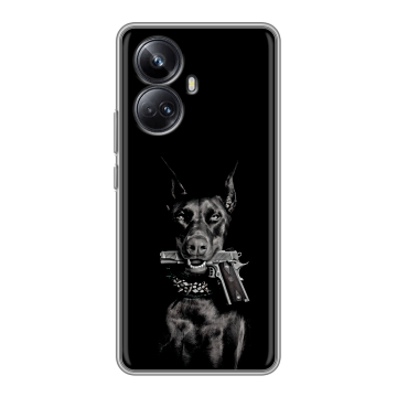 Силиконовый чехол на Realme 10 Pro Plus с принтом Доберман и пистолет Силиконовый чехол на Realme 10 Pro Plus с принтом Доберман и пистолет