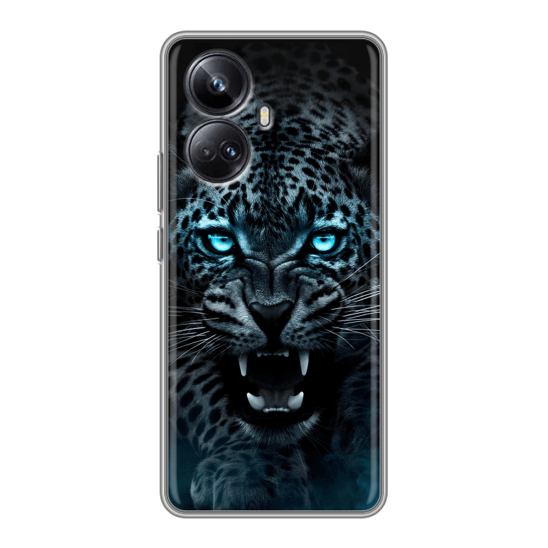 Силиконовый противоударный чехол на Realme 10 Pro Plus с принтом Темный леопард Силиконовый противоударный чехол на Realme 10 Pro Plus с принтом Темный леопард