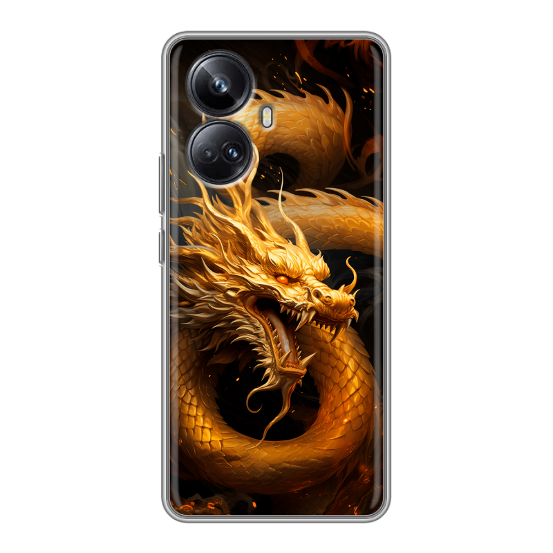 Силиконовый чехол на Realme 10 Pro Plus с принтом Золотой дракон Силиконовый чехол на Realme 10 Pro Plus с принтом Золотой дракон