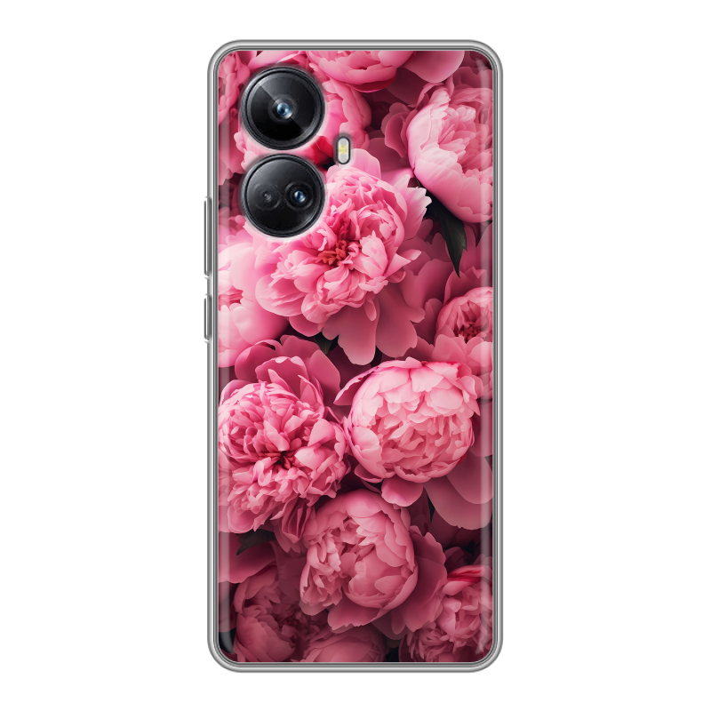 Силиконовый чехол на Realme 10 Pro Plus с принтом цветы пионы Силиконовый чехол на Realme 10 Pro Plus с принтом цветы пионы