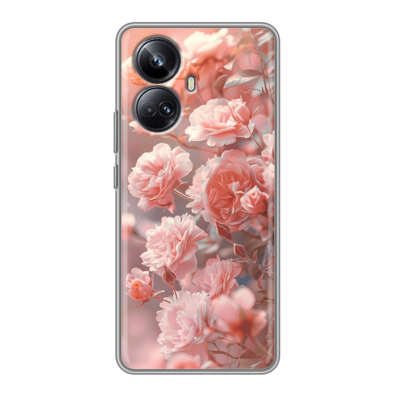 Силиконовый противоударный чехол на Realme 10 Pro Plus с принтом Розовые розы Силиконовый противоударный чехол на Realme 10 Pro Plus с принтом Розовые розы