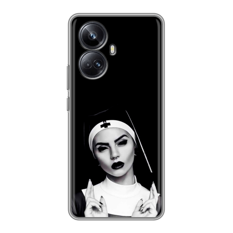 Силиконовый противоударный чехол на Realme 10 Pro Plus с принтом монашка Силиконовый противоударный чехол на Realme 10 Pro Plus с принтом монашка