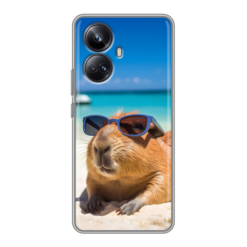 Силиконовый противоударный чехол на Realme 10 Pro Plus с принтом Капибара Силиконовый противоударный чехол на Realme 10 Pro Plus с принтом Капибара