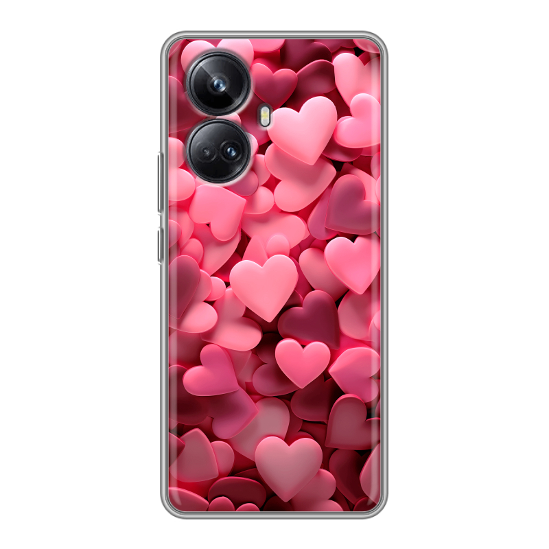 Силиконовый противоударный чехол на Realme 10 Pro Plus с принтом розовые сердечки Силиконовый противоударный чехол на Realme 10 Pro Plus с принтом розовые сердечки