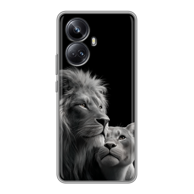 Силиконовый чехол на Realme 10 Pro Plus с принтом Лев кошки Силиконовый чехол на Realme 10 Pro Plus с принтом Лев кошки