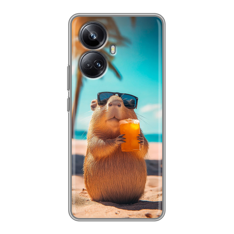Силиконовый противоударный чехол на Realme 10 Pro Plus с принтом Капибара Силиконовый противоударный чехол на Realme 10 Pro Plus с принтом Капибара