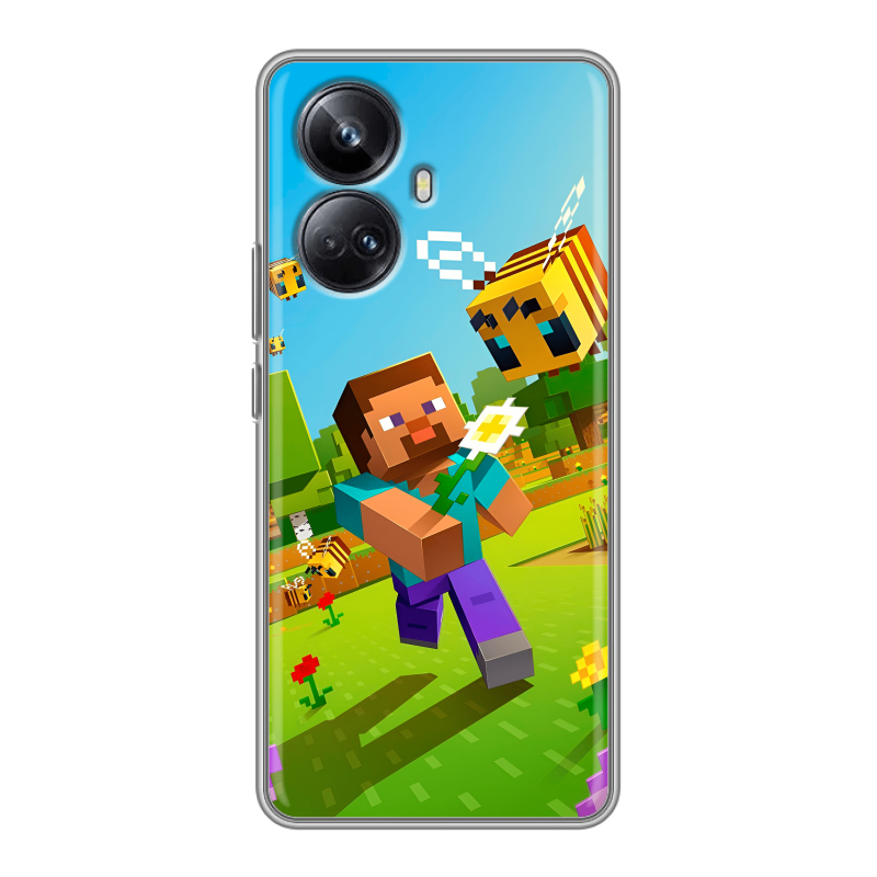 Силиконовый противоударный чехол на Realme 10 Pro Plus с принтом Майнкрафт Minecraft Силиконовый противоударный чехол на Realme 10 Pro Plus с принтом Майнкрафт Minecraft