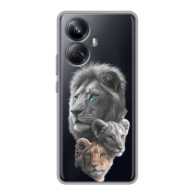 Силиконовый противоударный чехол на Realme 10 Pro Plus с принтом Львы Силиконовый противоударный чехол на Realme 10 Pro Plus с принтом Львы