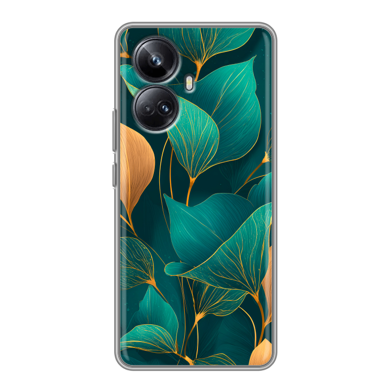 Силиконовый чехол на Realme 10 Pro Plus с принтом Листья и золото Силиконовый чехол на Realme 10 Pro Plus с принтом Листья и золото