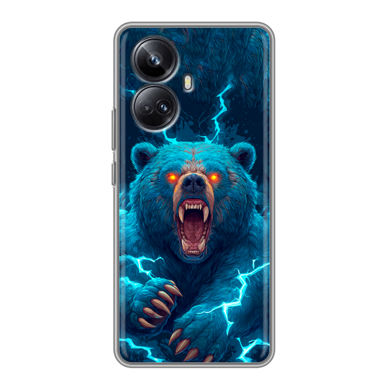 Силиконовый противоударный чехол на Realme 10 Pro Plus с принтом Медведь Силиконовый противоударный чехол на Realme 10 Pro Plus с принтом Медведь