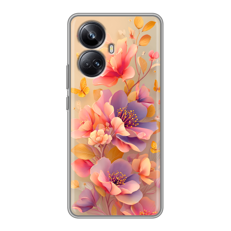 Силиконовый чехол на Realme 10 Pro Plus с принтом Цветы и бабочки Силиконовый чехол на Realme 10 Pro Plus с принтом Цветы и бабочки