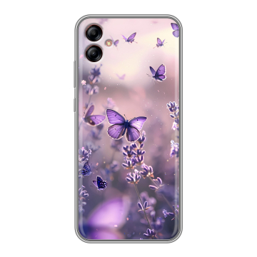 Силиконовый чехол на Samsung Galaxy A04e с принтом бабочки и лаванда Силиконовый чехол на Samsung Galaxy A04e с принтом бабочки и лаванда