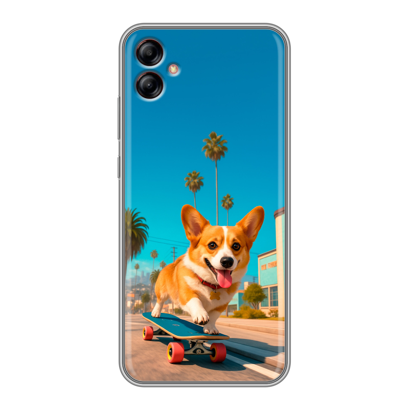 Силиконовый чехол на Samsung Galaxy A04e с принтом Корги на скейте Силиконовый чехол на Samsung Galaxy A04e с принтом Корги на скейте