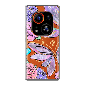 Силиконовый чехол на Tecno Phantom X2 Pro с принтом Бабочки и цветы Силиконовый чехол на Tecno Phantom X2 Pro с принтом Бабочки и цветы