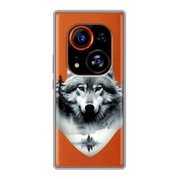 Силиконовый чехол на Tecno Phantom X2 Pro с принтом Волк в лесу Силиконовый чехол на Tecno Phantom X2 Pro с принтом Волк в лесу