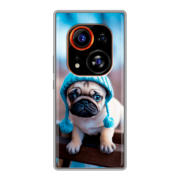 Силиконовый чехол на Tecno Phantom X2 Pro с принтом Мопс в шапке Силиконовый чехол на Tecno Phantom X2 Pro с принтом Мопс в шапке