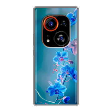 Силиконовый чехол на Tecno Phantom X2 Pro с принтом Голубые цветы Силиконовый чехол на Tecno Phantom X2 Pro с принтом Голубые цветы