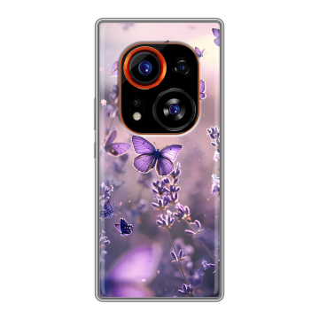 Силиконовый чехол на Tecno Phantom X2 Pro с принтом бабочки и лаванда Силиконовый чехол на Tecno Phantom X2 Pro с принтом бабочки и лаванда