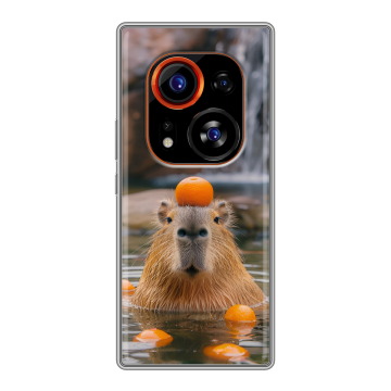 Силиконовый чехол на Tecno Phantom X2 Pro с принтом Капибара с апельсином Силиконовый чехол на Tecno Phantom X2 Pro с принтом Капибара с апельсином