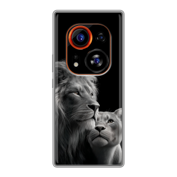 Силиконовый чехол на Tecno Phantom X2 Pro с принтом Лев кошки