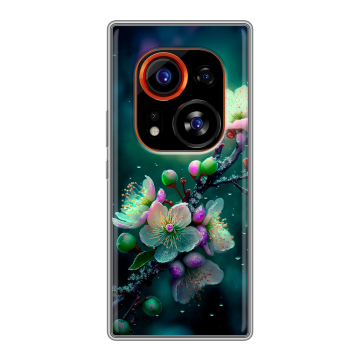 Силиконовый чехол на Tecno Phantom X2 Pro с принтом Цветы и мрамор Силиконовый чехол на Tecno Phantom X2 Pro с принтом Цветы и мрамор