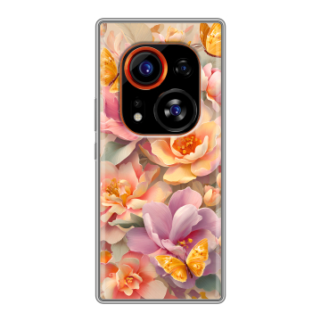 Силиконовый чехол на Tecno Phantom X2 Pro с принтом Цветы и бабочки