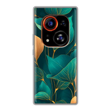 Силиконовый чехол на Tecno Phantom X2 Pro с принтом Листья и золото