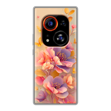 Силиконовый чехол на Tecno Phantom X2 Pro с принтом Цветы и бабочки