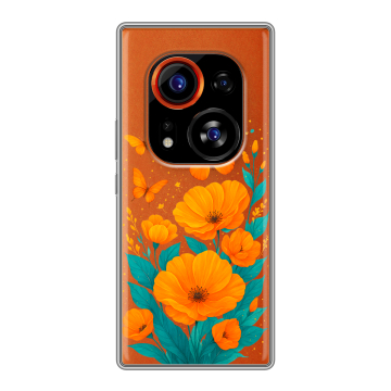 Силиконовый чехол на Tecno Phantom X2 Pro с принтом цветы бабочки