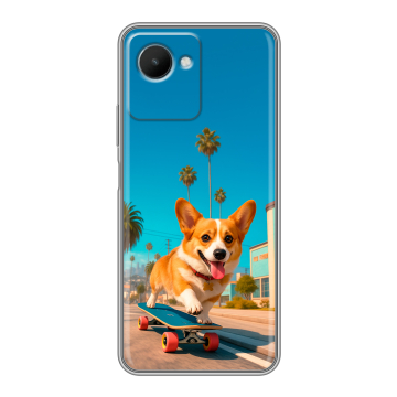 Силиконовый чехол на Realme C30s с принтом Корги на скейте