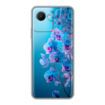 Силиконовый чехол на Realme C30s с принтом голубые орхидеи