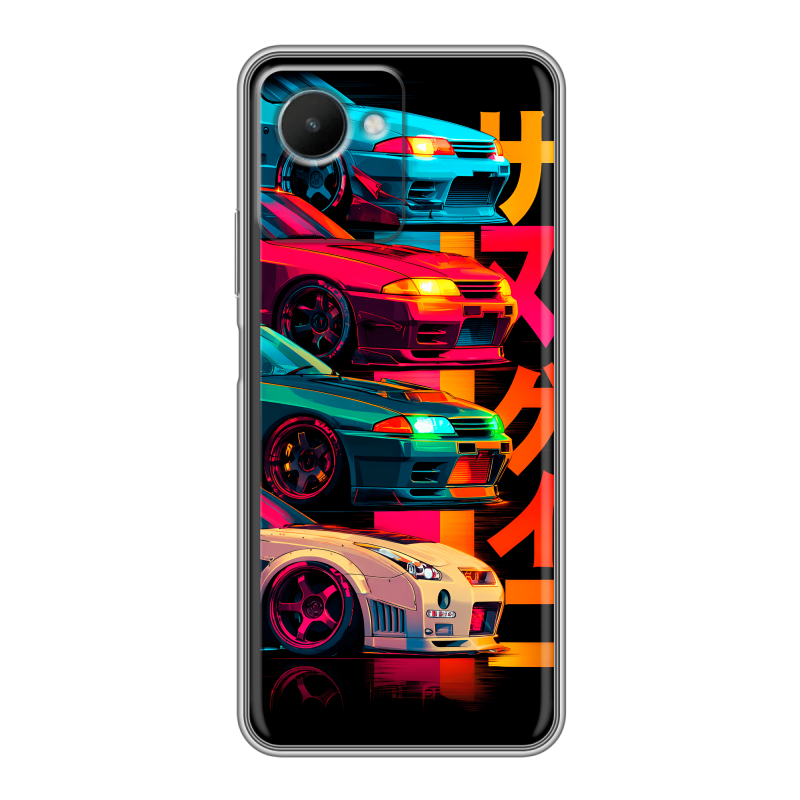 Силиконовый противоударный чехол на Realme C30s с принтом Гоночные машины Силиконовый противоударный чехол на Realme C30s с принтом Гоночные машины