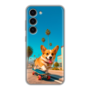Силиконовый чехол на Samsung Galaxy S23 с принтом Корги на скейте Силиконовый чехол на Samsung Galaxy S23 с принтом Корги на скейте