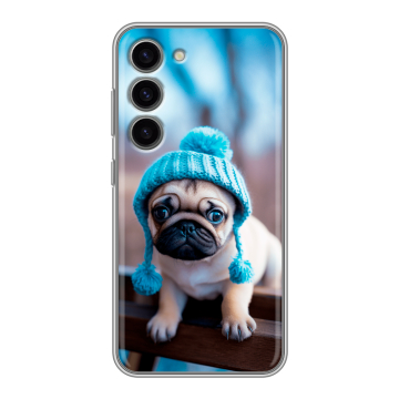 Силиконовый чехол на Samsung Galaxy S23 с принтом Мопс в шапке Силиконовый чехол на Samsung Galaxy S23 с принтом Мопс в шапке